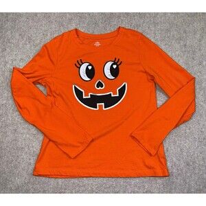 Way to Celebrate! Girls XL (14-16) Orange Jack-o'-Lantern Long Sleeve Tee